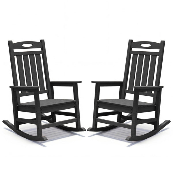 English Elm Outdoor Hdpe Rocking Chair Set Two Oversized Ergonomic Porch Rockers All Season Black W1859P501264