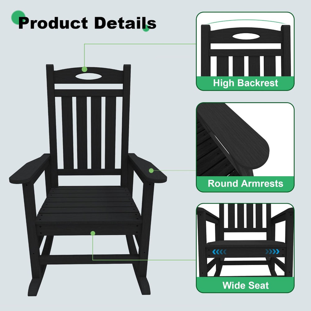 English Elm Outdoor Hdpe Rocking Chair Set Two Oversized Ergonomic Porch Rockers All Season Black W1859P501264