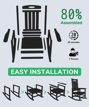 English Elm Outdoor Hdpe Rocking Chair Set Two Oversized Ergonomic Porch Rockers All Season Black W1859P501264