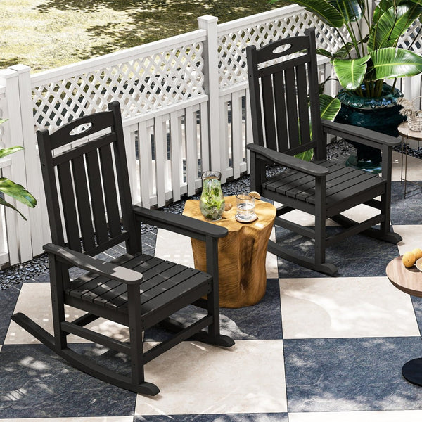 English Elm Outdoor Hdpe Rocking Chair Set Two Oversized Ergonomic Porch Rockers All Season Black W1859P501264
