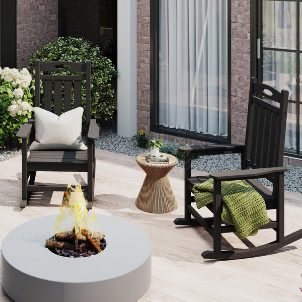 English Elm Outdoor Hdpe Rocking Chair Set Two Oversized Ergonomic Porch Rockers All Season Black W1859P501264