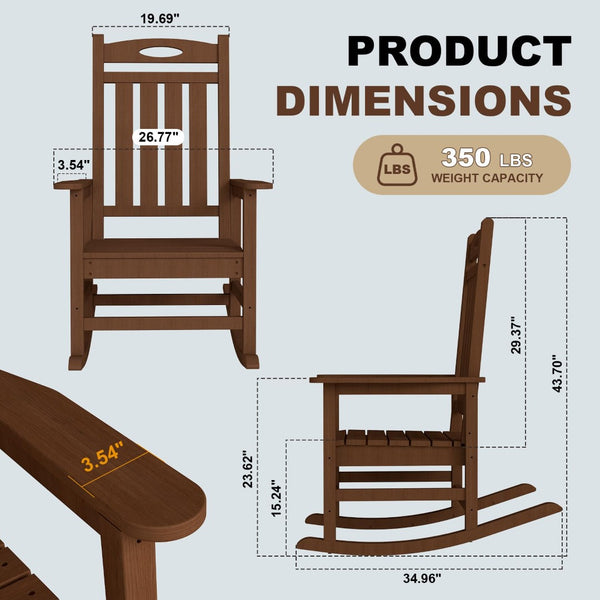 English Elm Outdoor Hdpe Rocking Chair Set Two Oversized Ergonomic Porch Rockers All Season Brown W1859P501266