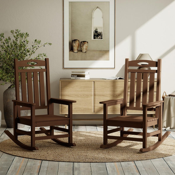 English Elm Outdoor Hdpe Rocking Chair Set Two Oversized Ergonomic Porch Rockers All Season Brown W1859P501266