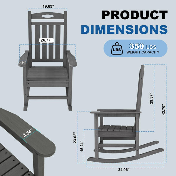 English Elm Outdoor Hdpe Rocking Chair Set Two Oversized Ergonomic Porch Rockers All Season Grey W1859P501269