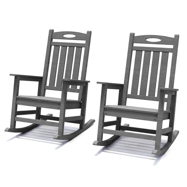 English Elm Outdoor Hdpe Rocking Chair Set Two Oversized Ergonomic Porch Rockers All Season Grey W1859P501269