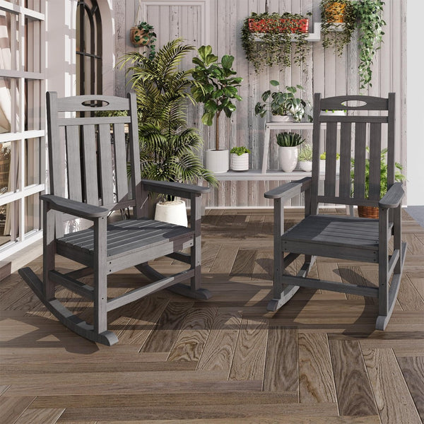 English Elm Outdoor Hdpe Rocking Chair Set Two Oversized Ergonomic Porch Rockers All Season Grey W1859P501269