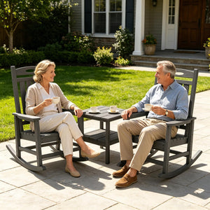 English Elm Outdoor Hdpe Rocking Chair Set Two Oversized Ergonomic Porch Rockers All Season Grey W1859P501269