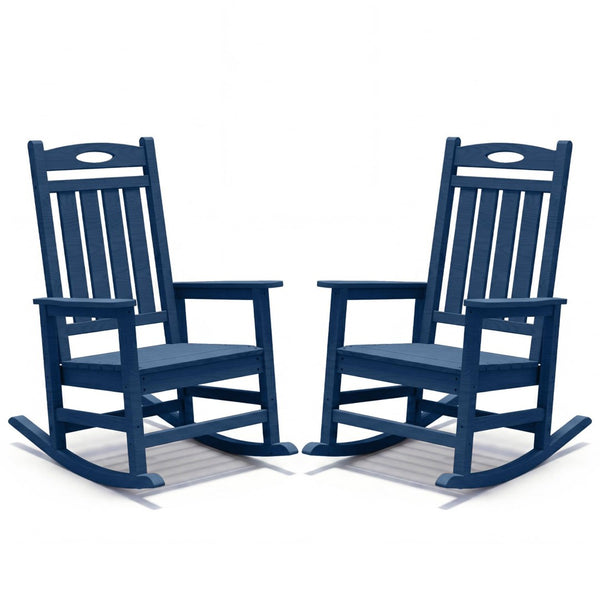 English Elm Outdoor Hdpe Rocking Chair Set Two Oversized Ergonomic Porch Rockers All Season Dark Blue W1859P501275