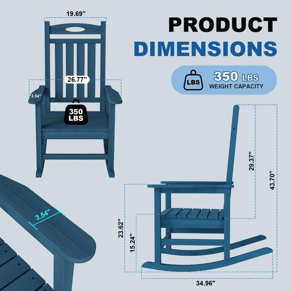 English Elm Outdoor Hdpe Rocking Chair Set Two Oversized Ergonomic Porch Rockers All Season Dark Blue W1859P501275