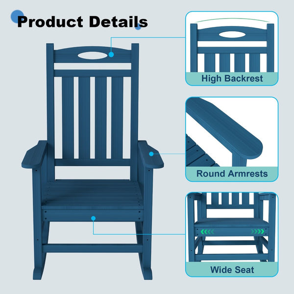 English Elm Outdoor Hdpe Rocking Chair Set Two Oversized Ergonomic Porch Rockers All Season Dark Blue W1859P501275