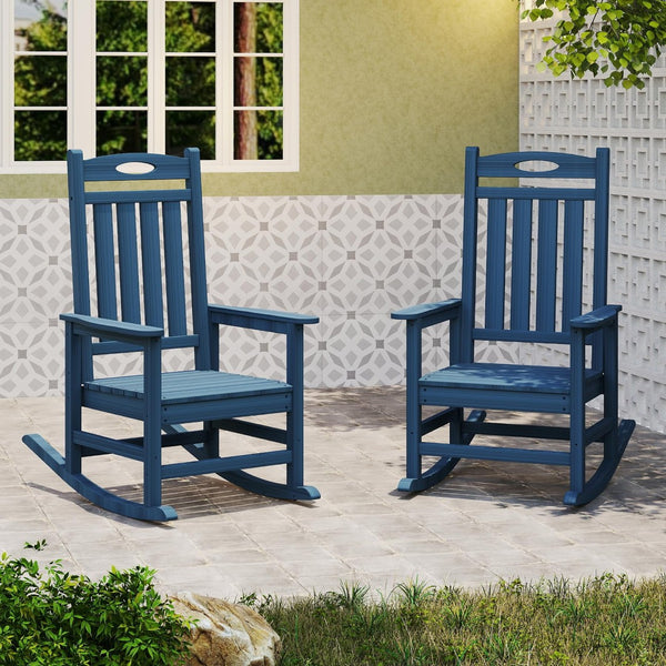 English Elm Outdoor Hdpe Rocking Chair Set Two Oversized Ergonomic Porch Rockers All Season Dark Blue W1859P501275