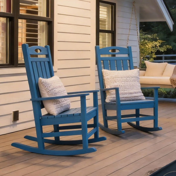 English Elm Outdoor Hdpe Rocking Chair Set Two Oversized Ergonomic Porch Rockers All Season Dark Blue W1859P501275