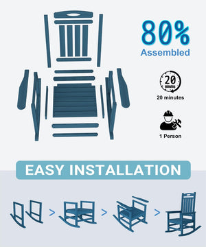 English Elm Outdoor Hdpe Rocking Chair Set Two Oversized Ergonomic Porch Rockers All Season Dark Blue W1859P501275