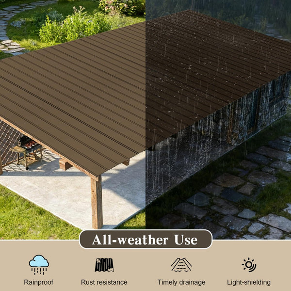 English Elm 20 Pc Galvanized Steel Corrugated Roofing Panels Weatherproof Siding for Sheds Pergolas W1859P503407