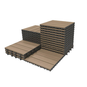 English Elm 27 Piece HDPE Interlocking Deck Tiles Wood Grain Outdoor Flooring for Patio Poolside Dark Brown W1859P507492