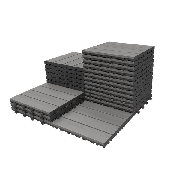 English Elm 27 Piece HDPE Interlocking Deck Tiles Wood Grain Outdoor Flooring for Patio Poolside Dark Grey W1859P507494