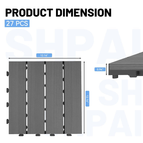 English Elm 27 Piece HDPE Interlocking Deck Tiles Wood Grain Outdoor Flooring for Patio Poolside Dark Grey W1859P507494