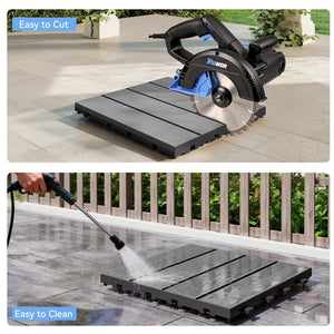 English Elm 27 Piece HDPE Interlocking Deck Tiles Wood Grain Outdoor Flooring for Patio Poolside Dark Grey W1859P507494