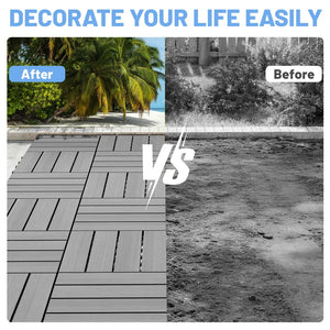 English Elm 27 Piece HDPE Interlocking Deck Tiles Wood Grain Outdoor Flooring for Patio Poolside Dark Grey W1859P507494