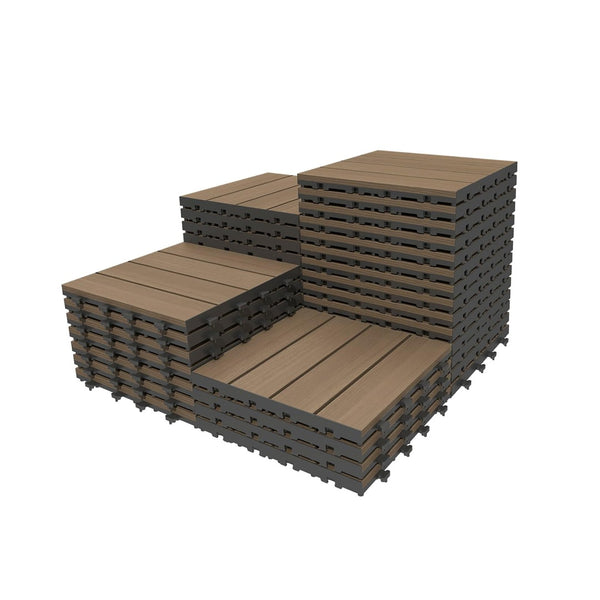 English Elm 36 Interlocking HDPE Deck Tiles Waterproof Outdoor Flooring for Patio Poolside Garden W1859P507498
