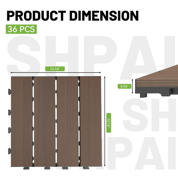 English Elm 36 Interlocking HDPE Deck Tiles Waterproof Outdoor Flooring for Patio Poolside Garden W1859P507498