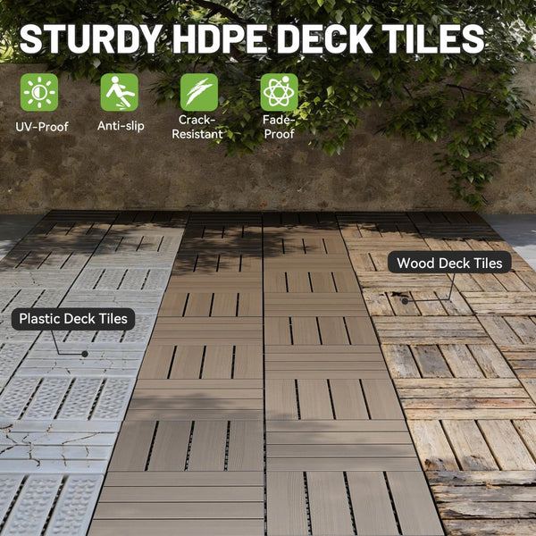 English Elm 36 Interlocking HDPE Deck Tiles Waterproof Outdoor Flooring for Patio Poolside Garden W1859P507498