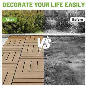 English Elm 36 Interlocking HDPE Deck Tiles Waterproof Outdoor Flooring for Patio Poolside Garden W1859P507498