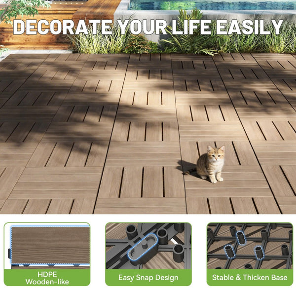 English Elm 36 Interlocking HDPE Deck Tiles Waterproof Outdoor Flooring for Patio Poolside Garden W1859P507498