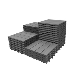 English Elm 36 Pcs HDPE Interlocking Outdoor Deck Tiles Wood Grain Patio Pool Flooring Set W1859P507504