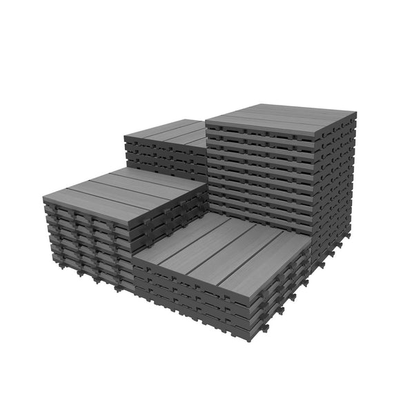 English Elm 36 Pcs HDPE Interlocking Outdoor Deck Tiles Wood Grain Patio Pool Flooring Set W1859P507504