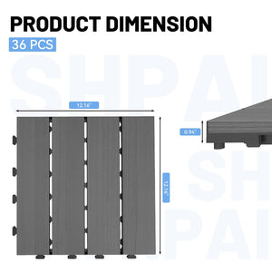 English Elm 36 Pcs HDPE Interlocking Outdoor Deck Tiles Wood Grain Patio Pool Flooring Set W1859P507504