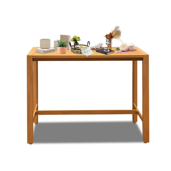 English Elm Outdoor Aluminum Bar Table with Teak Finish Rust Proof Patio Counter Height Stand W1859P508301