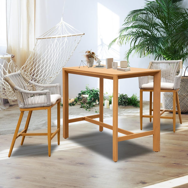English Elm Outdoor Aluminum Bar Table with Teak Finish Rust Proof Patio Counter Height Stand W1859P508301