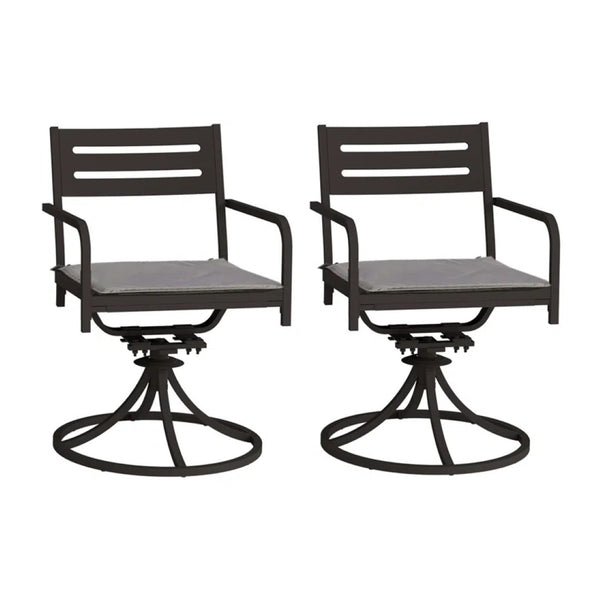 English Elm Set of 2 Swivel Steel Patio Dining Chairs with Weather Resistant Cushions Outdoor W1859P508643