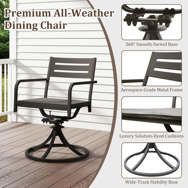 English Elm Set of 2 Swivel Steel Patio Dining Chairs with Weather Resistant Cushions Outdoor W1859P508643