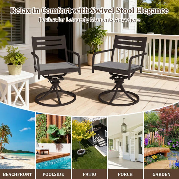 English Elm Set of 2 Swivel Steel Patio Dining Chairs with Weather Resistant Cushions Outdoor W1859P508643