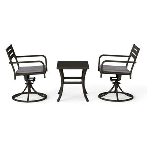 English Elm Outdoor Swivel Bistro Set with Powder Coated Iron Armchairs and Weather Resistant Table W1859P508672