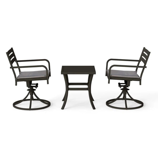 English Elm Outdoor Swivel Bistro Set with Powder Coated Iron Armchairs and Weather Resistant Table W1859P508672