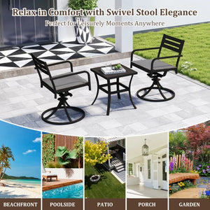 English Elm Outdoor Swivel Bistro Set with Powder Coated Iron Armchairs and Weather Resistant Table W1859P508672