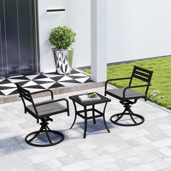 English Elm Outdoor Swivel Bistro Set with Powder Coated Iron Armchairs and Weather Resistant Table W1859P508672
