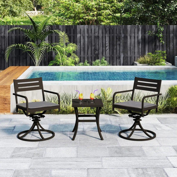 English Elm Outdoor Swivel Bistro Set with Powder Coated Iron Armchairs and Weather Resistant Table W1859P508672