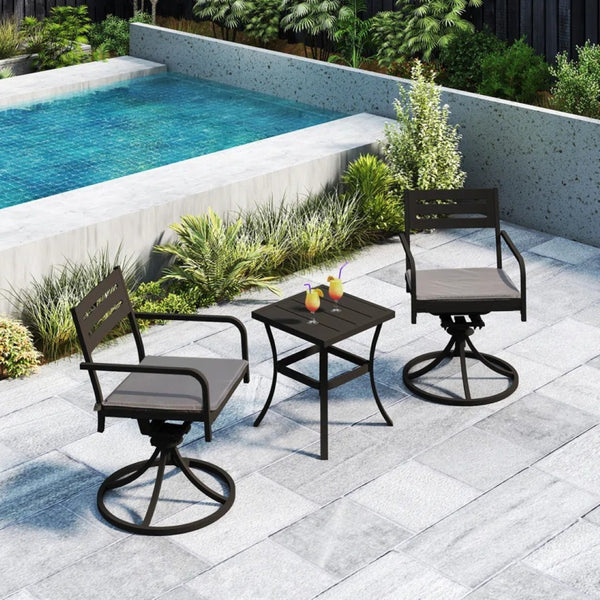 English Elm Outdoor Swivel Bistro Set with Powder Coated Iron Armchairs and Weather Resistant Table W1859P508672