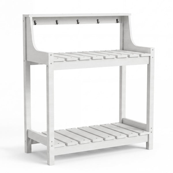 English Elm Potting Bench Outdoor HDPE Three Tier Ergonomic Work Station for Garden Patio White W1859P511144