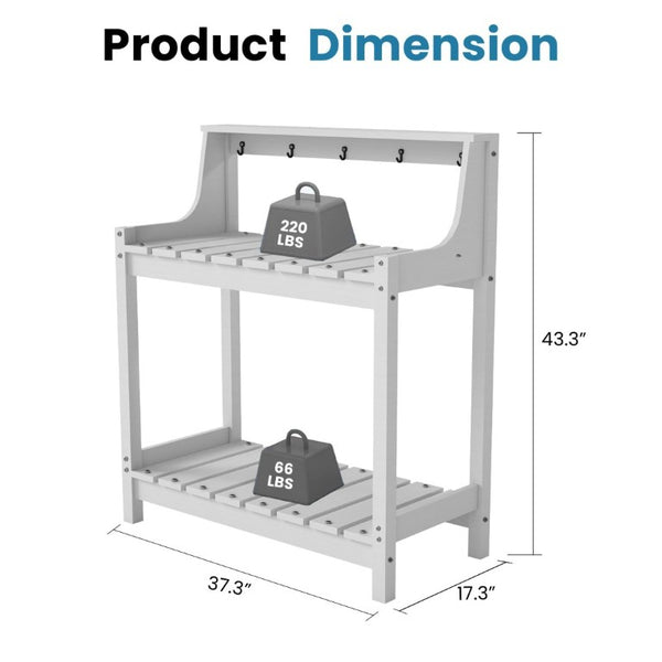 English Elm Potting Bench Outdoor HDPE Three Tier Ergonomic Work Station for Garden Patio White W1859P511144