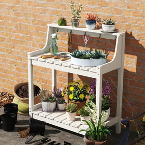 English Elm Potting Bench Outdoor HDPE Three Tier Ergonomic Work Station for Garden Patio White W1859P511144