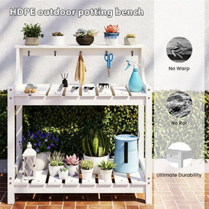 English Elm Potting Bench Outdoor HDPE Three Tier Ergonomic Work Station for Garden Patio White W1859P511144