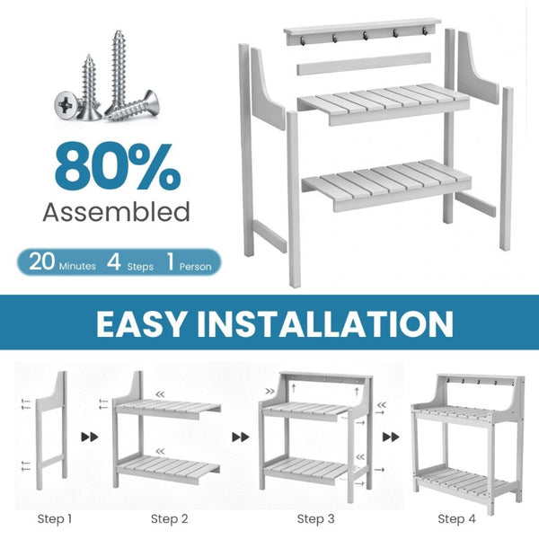English Elm Potting Bench Outdoor HDPE Three Tier Ergonomic Work Station for Garden Patio White W1859P511144