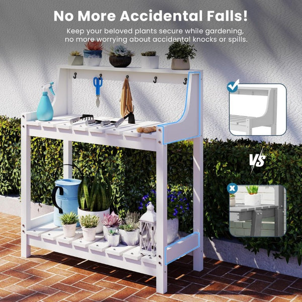 English Elm Potting Bench Outdoor HDPE Three Tier Ergonomic Work Station for Garden Patio White W1859P511144