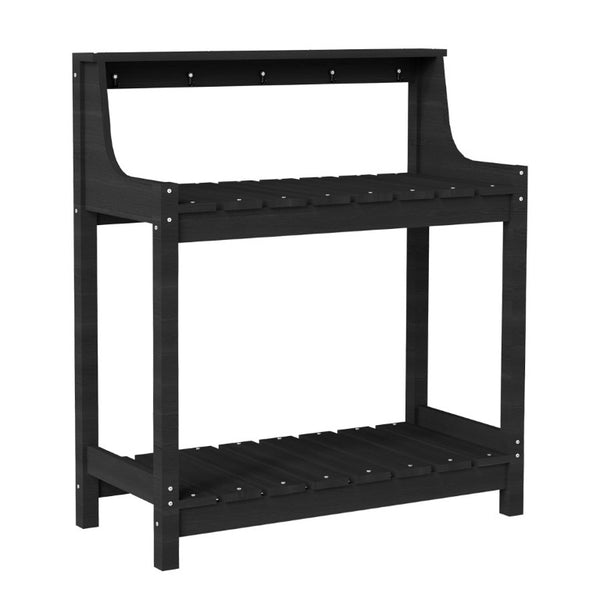English Elm Potting Bench Outdoor HDPE Three Tier Ergonomic Work Station for Garden Patio Black W1859P511146