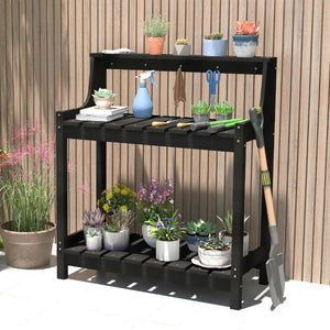 English Elm Potting Bench Outdoor HDPE Three Tier Ergonomic Work Station for Garden Patio Black W1859P511146